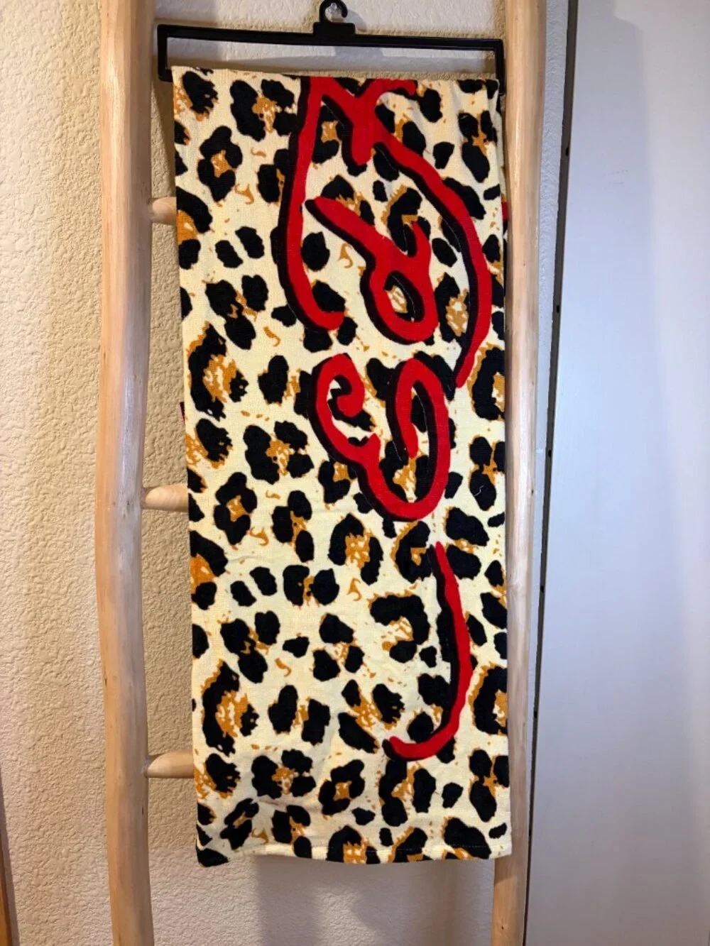 Ed Hardy Leopard Print Beach Towel 100% Cotton Red Script 36x68 NWT